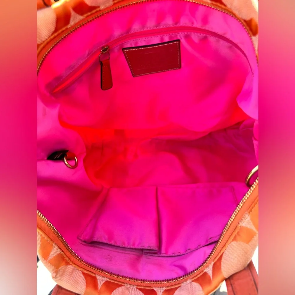 Coach Poppy OP Art Signature Jacquard Leather Orange/pink Tote Shoulder Bag - Picture 10 of 16